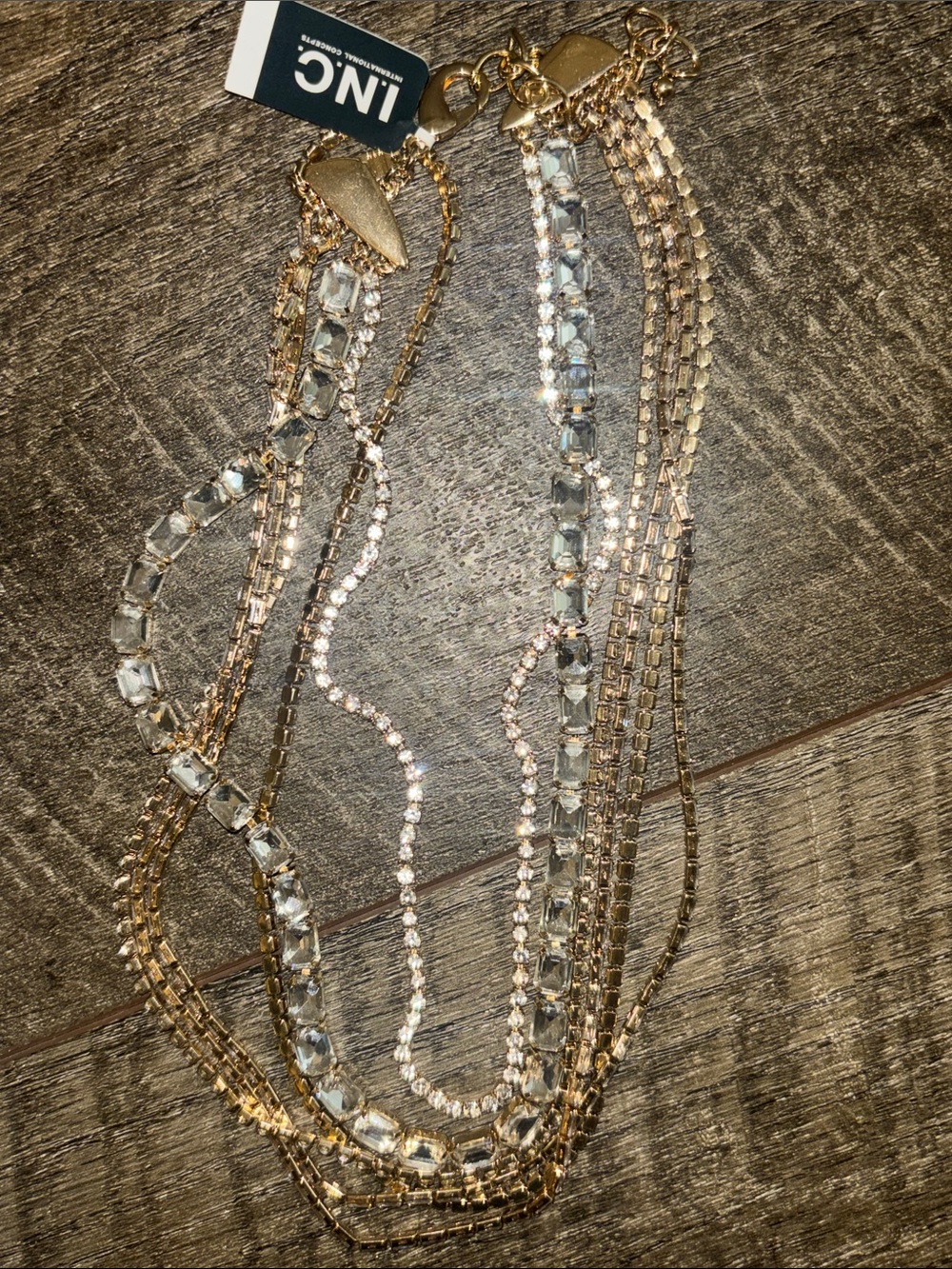 INC International Concepts Gold-Tone Multi Strand Necklace with Clear Stones - Picture 3 of 8